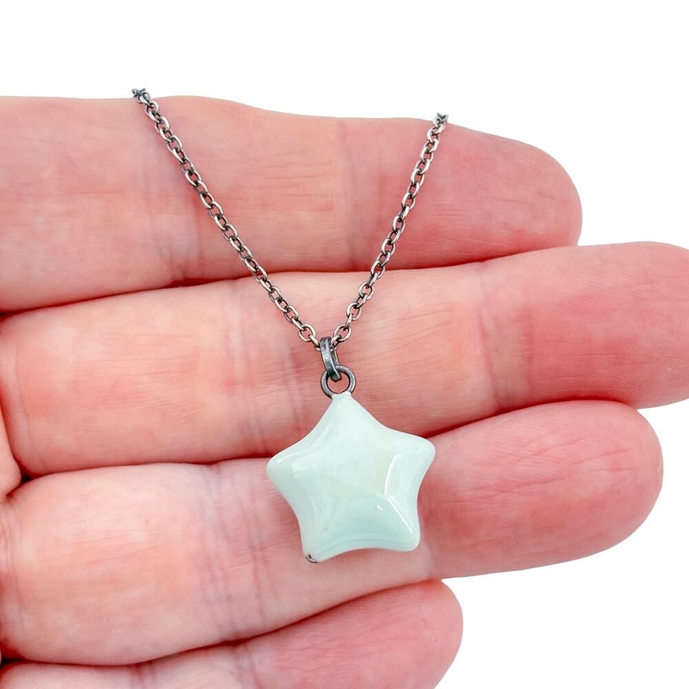 Vintage Sterling Silver 925 Blue Star Reversable Pendant Necklace 16"-18"